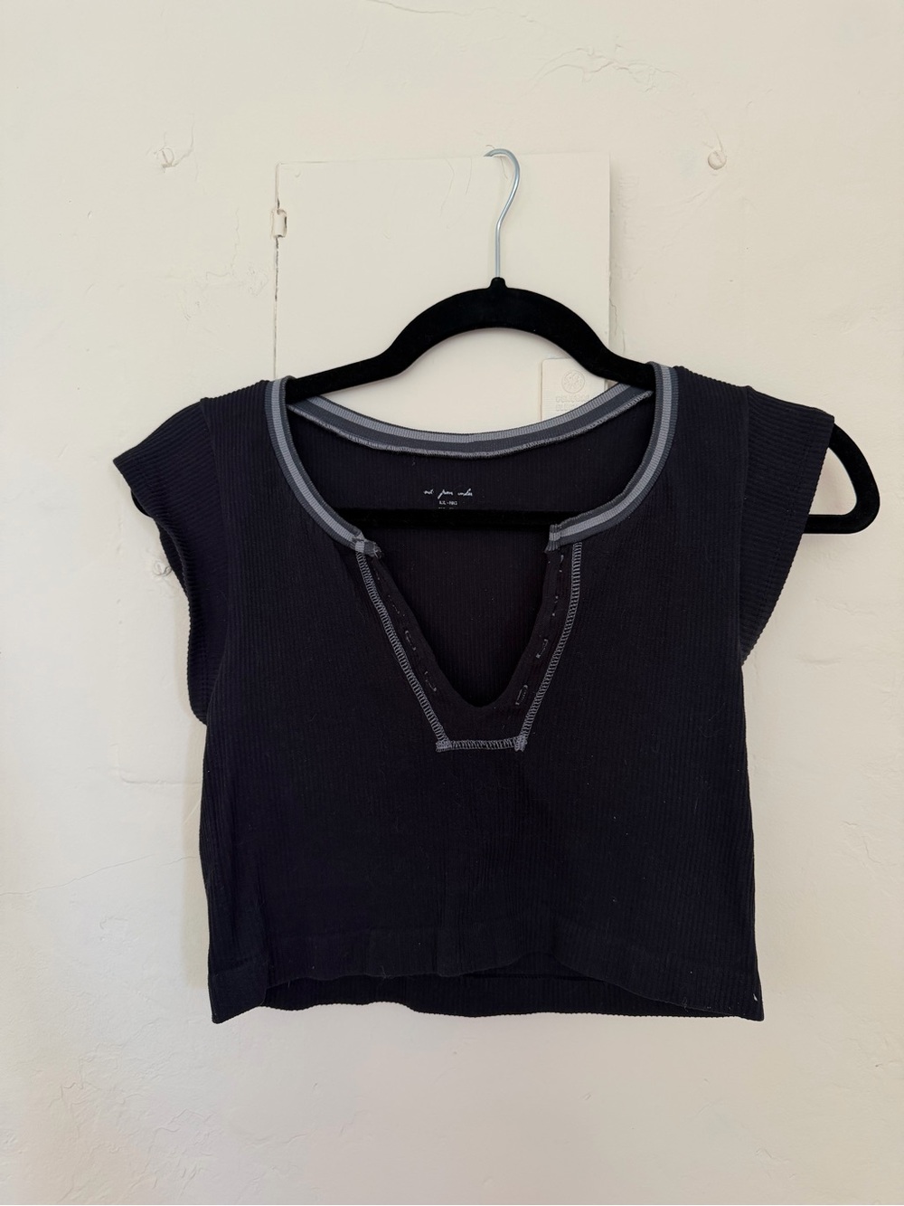 Urban Outfitters Black Ribbed Crop Top with Gray Trim